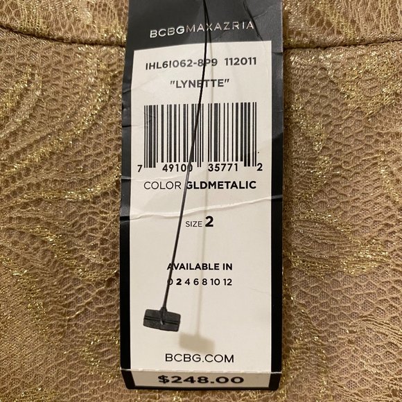 BCBG Max Azria Gold Lace Slip Dress Size 2- Stunning! NWT - Picture 11 of 13